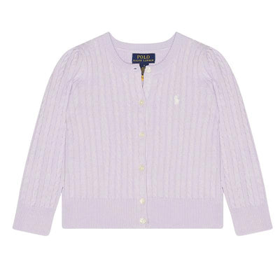Ralph Lauren Baby Cable-Knit Cotton Cardigan, Flower Purple Image 1