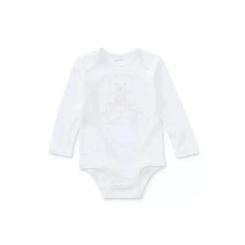 Ralph Lauren Baby - Girl Embroidered Polo Bear Bodysuit, White Image 1