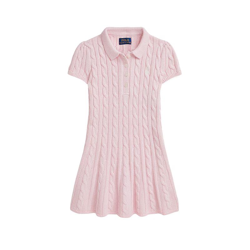 Ralph Lauren Baby - Girl Short Sleeve Cotton Cable Dress Pink Image 1