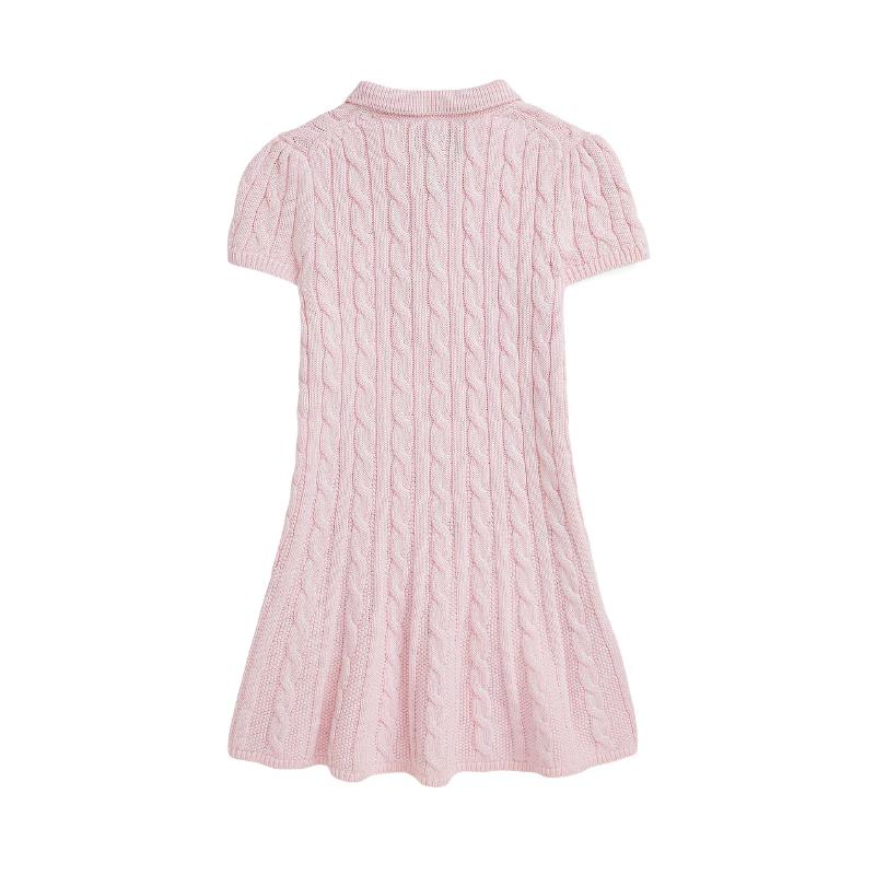 Ralph Lauren Baby - Girl Short Sleeve Cotton Cable Dress Pink Image 2