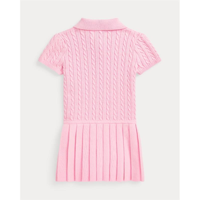 Ralph Lauren Baby - Girl Short-Sleeve Cotton Mini Cable Knit Polo Dress W/ Pleated Skirt Image 2