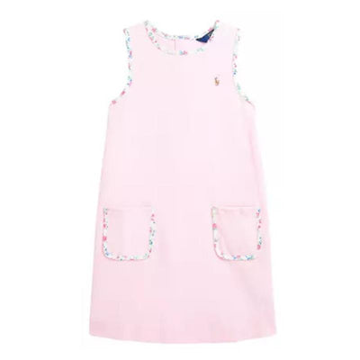 Ralph Lauren Baby - Girl Sleeveless Classic Oxford Shirt Dress W/ Printed Trim Bath Pink Image 1