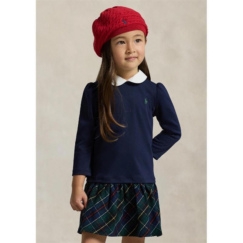 Ralph Lauren Baby - Long-Sleeve Cotton Ponte Roma Knit-To-Woven Collared Shirt Dress Image 3