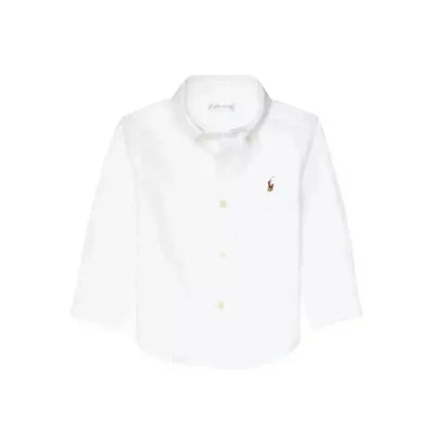 White long sleeve Oxford shirt for babies by Ralph Lauren, featuring a small embroidered logo on the chest.