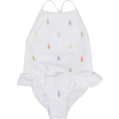 Ralph Lauren Baby - Polo Pony Embroidered Swimsuit, White Image 1