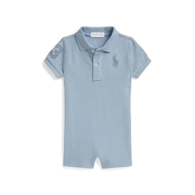 Ralph Lauren Baby Short-Sleeve Basic Mesh Big Pony Polo Shortall, Estate Blue Image 1