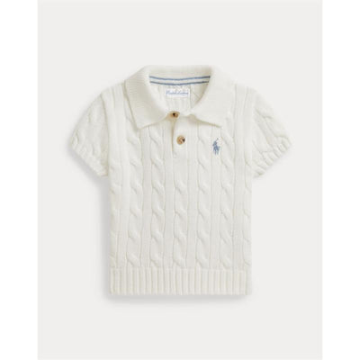 Ralph Lauren Baby Short-Sleeve Cotton Cable-Knit Polo, Deckwash White Image 1