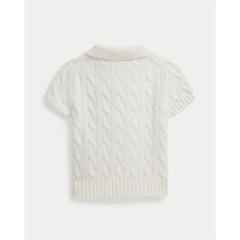 Ralph Lauren Baby Short-Sleeve Cotton Cable-Knit Polo, Deckwash White Image 2