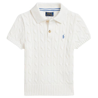 Ralph Lauren Baby Short-Sleeve Cotton Cable-Knit Polo, Deckwash White Image 1