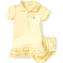 Ralph Lauren Baby Short-Sleeve Interlock Polo Ruffle Dreshort Sleeve, Yellow/Blue Image 1