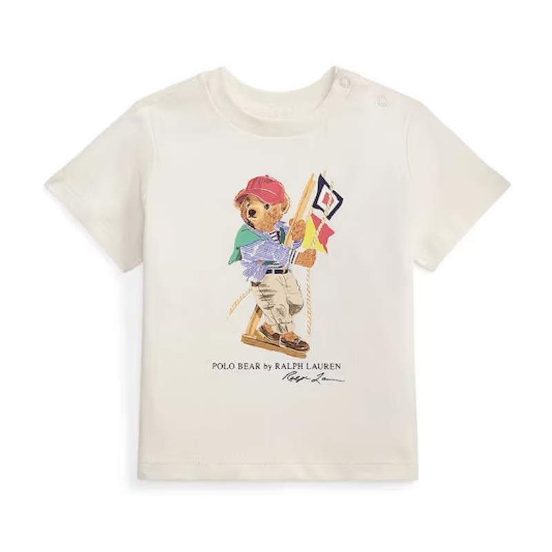 Ralph Lauren Baby Short-Sleeve Jersey Knit Novelty Sailing Bear Crew Neck Graphic T-Shirt, Deckwash White Image 1