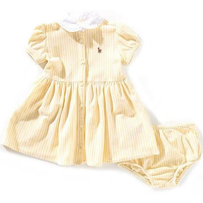 Ralph Lauren Baby - Short-Sleeve Oxford Mesh Striped Dress With Peter Pan Collar, Yellow Image 1