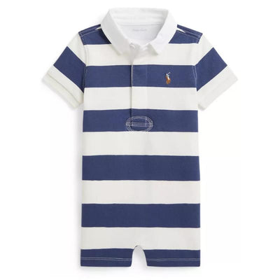 Ralph Lauren Baby Short-Sleeve Rugby Jersey Knit Polo Shortall Stripe, Light Navy/Deckwash White Image 1