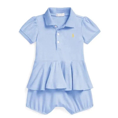 Ralph Lauren Baby - Short-Sleeve Stretch Mesh Polo Peplum Bubble Shortall Image 1