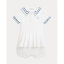 Ralph Lauren Baby Short-Sleeve Stretch Mesh Sailor Peplum Bubble Shortall White Image 1