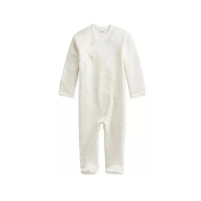 Ralph Lauren - Cotton Interlock Polo Coverall, Oatmeal Heather/White Image 1