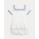 Ralph Lauren Short-Sleeve Stretch Mesh Sailor Peplum Bubble Shortall, White Image 2