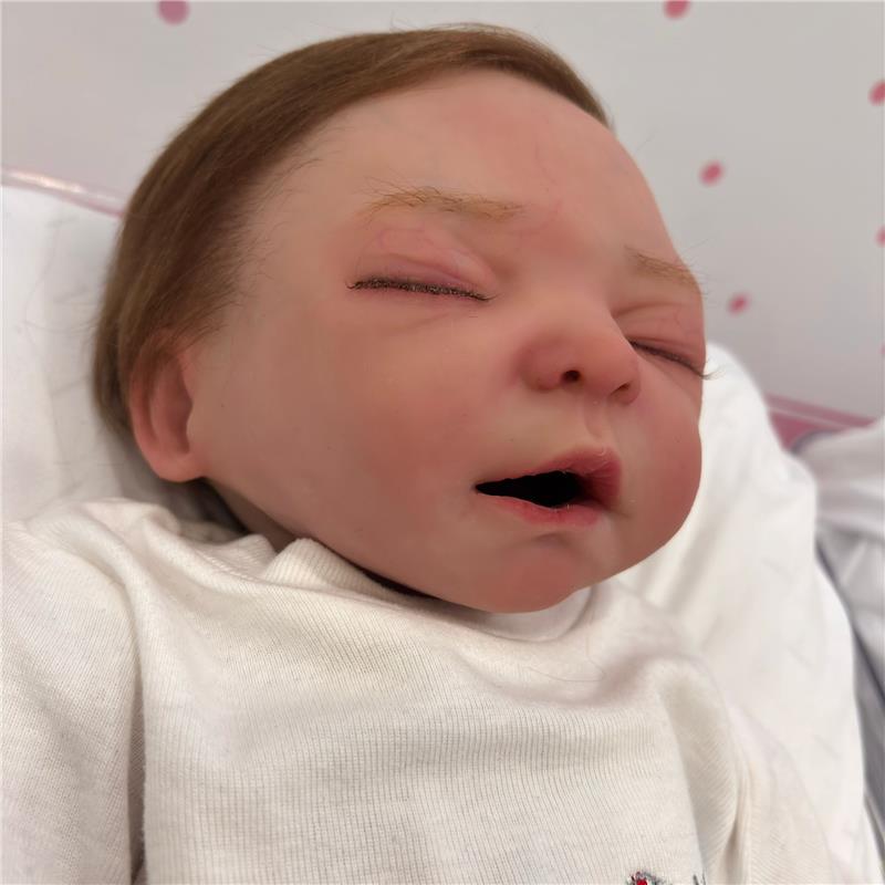 Reborn Baby Doll - Animatronic Model Silicone Baby Reborn Girl, Closed Eyes, Rooted Hair Image 8