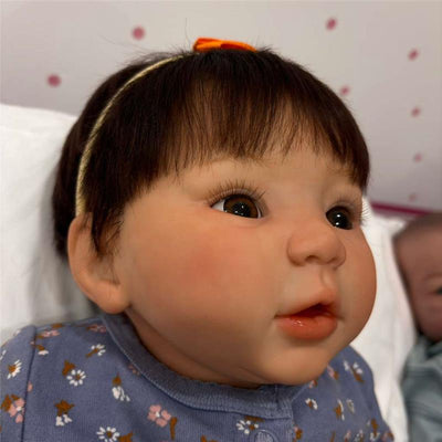 Reborn Baby Doll - White Vinyl & Rooted Hair Brown Hair, Kylin Image 2