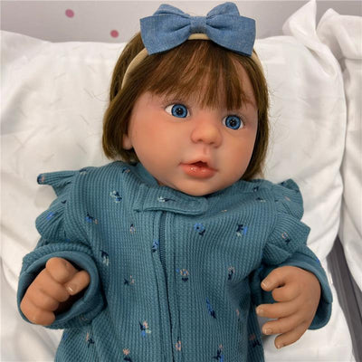 Reborn Baby Doll - White Vinyl & Rooted Hair Brown, Kylin Image 1