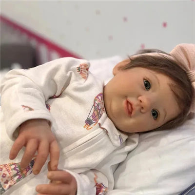 Reborn Baby Doll - White Vinyl & Rooted Brown Hair, Abigail Image 1