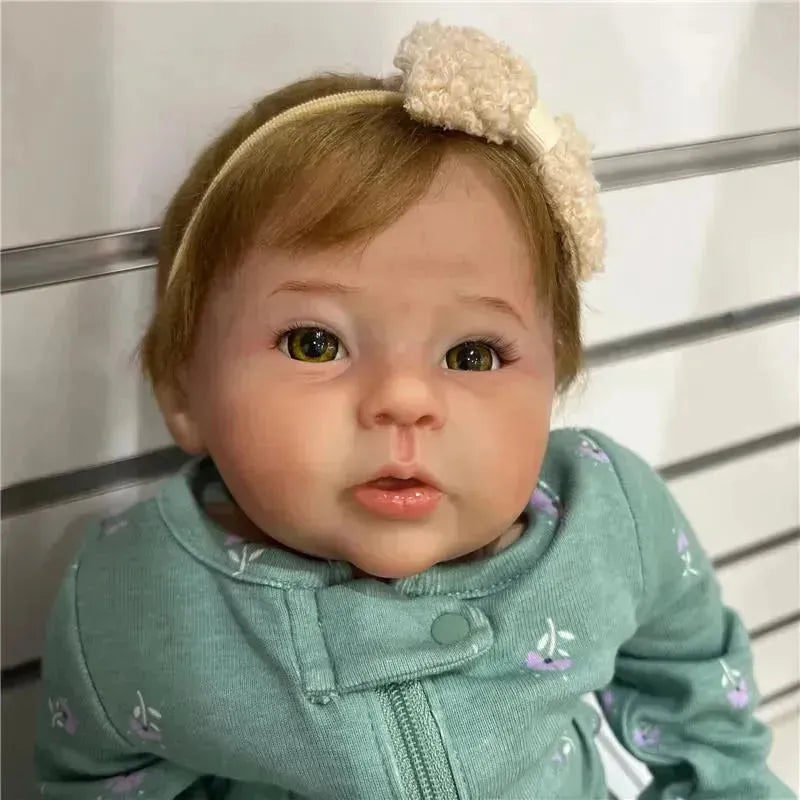 Reborn Baby Dolls - White Vinyl, Dark Brown Hair, Opened Green Eyes - Raven  Image 1