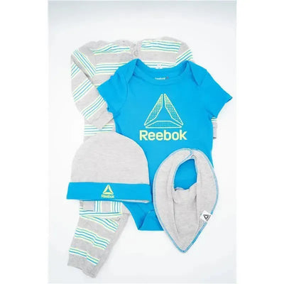 Reebok Layette Coverall/Creeper/Hat/Bib 4Pc Set Blue Danube 6/9M Image 1