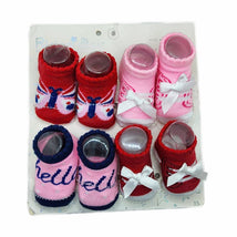 Rising Star Baby Girl Booties 4Pk, Red & Pink Lace 0-12M Image 1