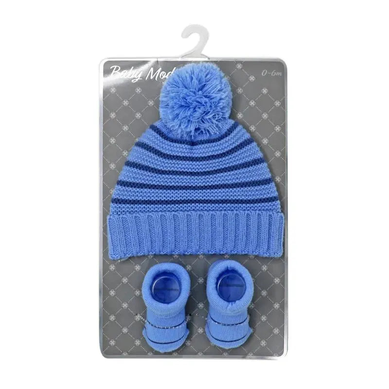 Rose Textile - Baby Hat & Navy Stripe Bootie Set Image 2
