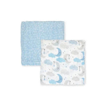 Rose Textiles - 2Pk Baby Boy Muslin Swaddle Blankets, Blue Star/Wave Image 2