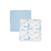 Rose Textiles - 2Pk Baby Boy Muslin Swaddle Blankets, Blue Star/Wave Image 3