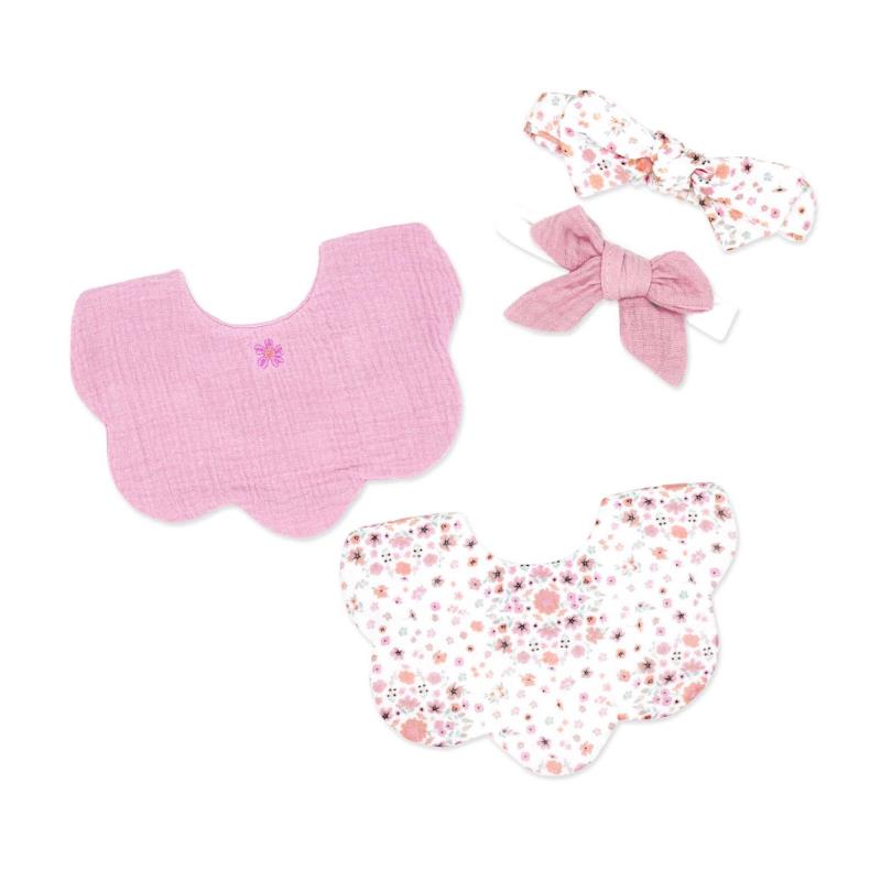 Rose Textiles - 2Pk Bibs + 2Pk Headbands Pink Floral Bouquet Image 1