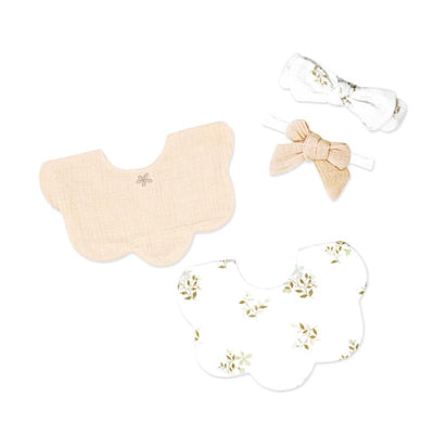 Rose Textiles - 2Pk Bibs + 2Pk Headbands Tan Foliage Image 1