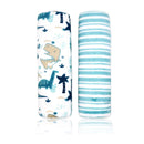 Rose Textiles - 2Pk Flannel Fleece Blanket Teal Dinos Image 2