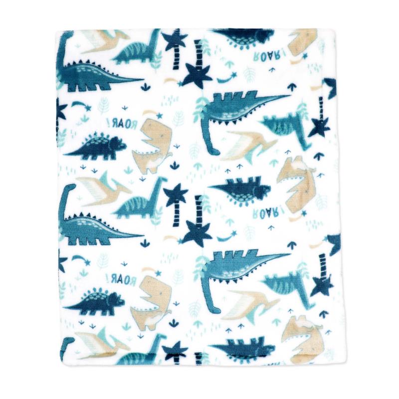 Rose Textiles - 2Pk Flannel Fleece Blanket Teal Dinos Image 3