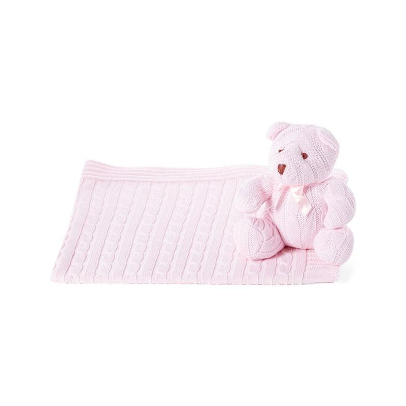 Rose Textiles - 2Pk Knit Bear & Blanket Set, Pink Image 1