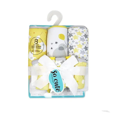 Rose Textiles - 3 Hooded Towels W/ 5 Washcloths, Yellow Elephant & Balloons Image 1