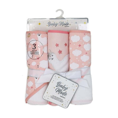 Rose Textiles 3 Pack Hooded Towel Set, Pink Llama Image 2