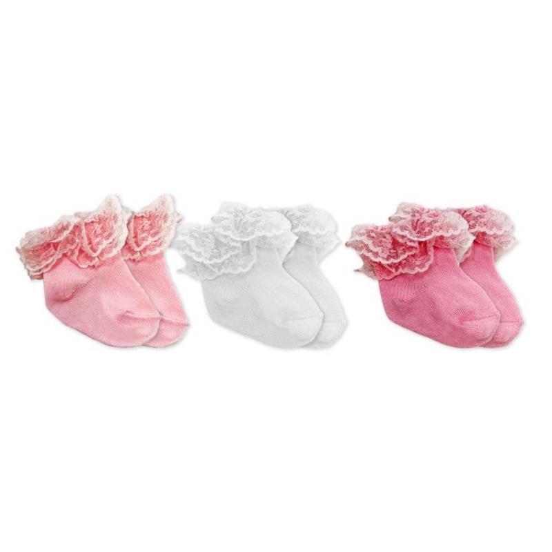 Rose Textiles - 3 Pairs Eyelet Trim Socks Pink Image 1