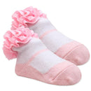 Rose Textiles 3 Pairs Grosgrain Ruffle Crew Sock, Pink, 0/6M Image 3