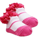 Rose Textiles 3 Pairs Grosgrain Ruffle Crew Sock, Pink, 0/6M Image 4