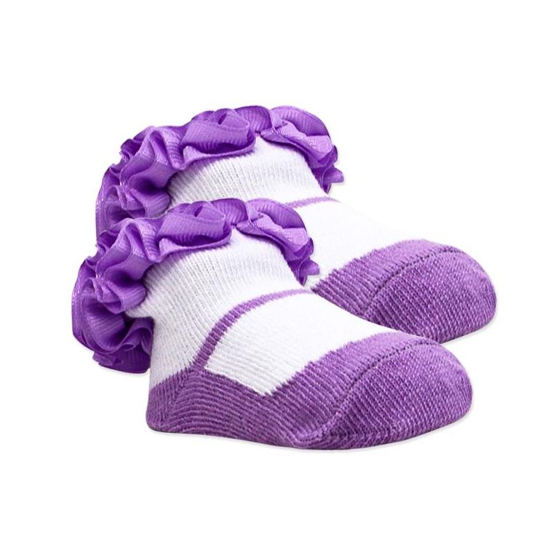 Rose Textiles 3 Pairs Grosgrain Ruffle Crew Sock, Purple, 0/6M Image 4