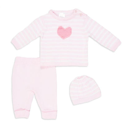 Rose Textiles - 3 Piece Sweater Knit Set, Pink Heart Image 1