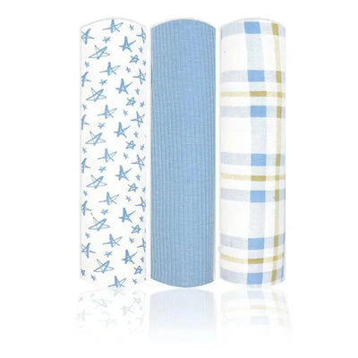 Rose Textiles - 3 Pk Knit Swaddles, Blue Plaid Image 1