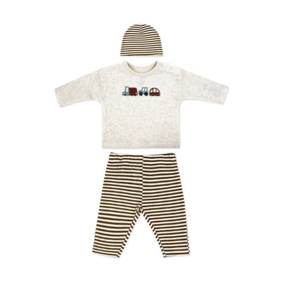 Rose Textiles - 3Pk Baby Boy Waffle Pant & Hat Set Oatmeal Brown Image 1