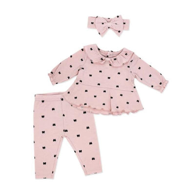 Rose Textiles - 3Pk Baby Girl Legging & Headband Set, Pink Heart Image 1