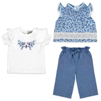 Rose Textiles - 3Pk Baby Girl Pant Set, Blue Floral Image 1