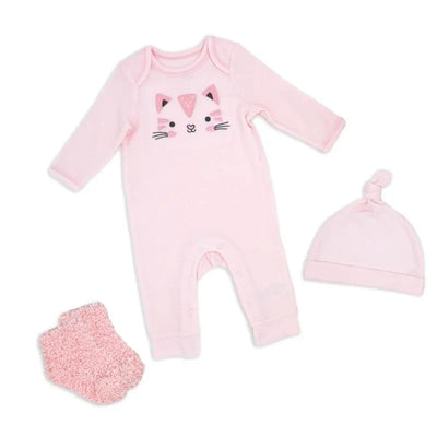 Rose Textiles - 3Pk Girls Waffle Coverall Set, Kitty Pink Image 1