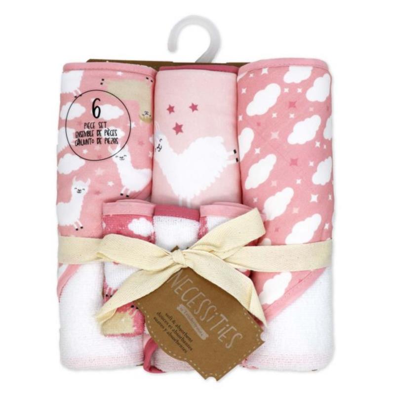 Rose Textiles 3Pk Hooded Towels With 3 Washcloths, Pink Llama Image 3