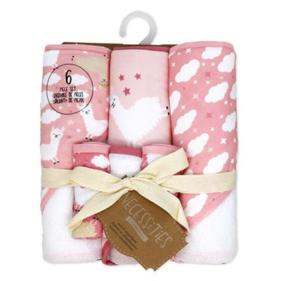 Rose Textiles 3Pk Hooded Towels With 3 Washcloths, Pink Llama Image 2